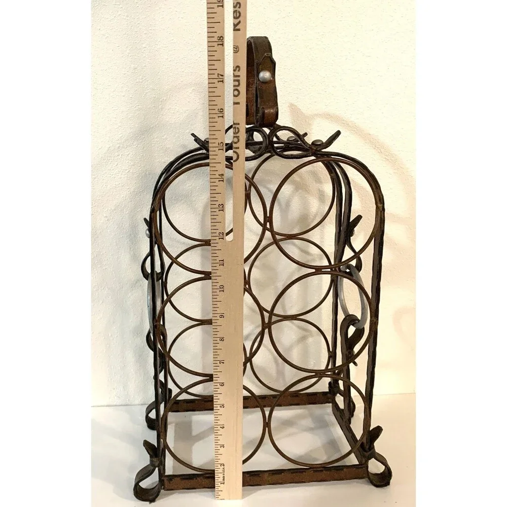 Mid-Century Modern Wine Rack French Wrought Iron 6 Bottle Capacity 1950s-1970s